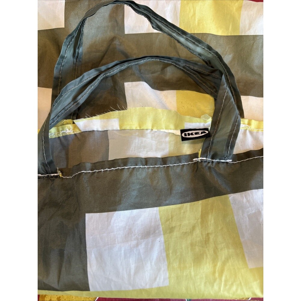 Ikea Skynke White Multicolor Folds Pocket Shopping Tote Bag Flaws